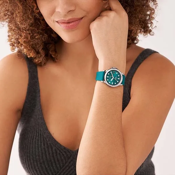 Đồng Hồ Nữ Fossil FB-01 Three-Hand Date Oasis Silicone Watch ES5287 Màu Xanh