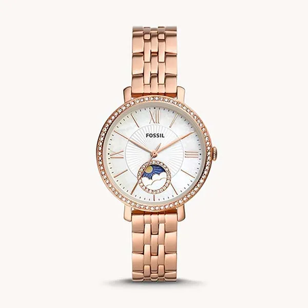 Đồng Hồ Nữ Fossil Jacqueline Sun Moon Multifunction Rose Gold Tone Stainless Steel Watch ES5165 Màu Trắng/ Vàng Hồng - Đồng hồ - Vua Hàng Hiệu