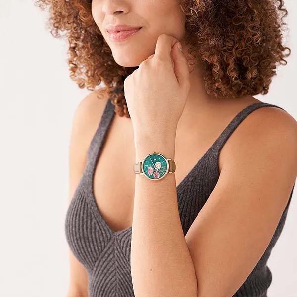 Đồng Hồ Nữ Fossil Jacqueline Three-Hand Date Medium Brown Litehide Leather Watch ES5274 Màu Xanh Nâu - 1