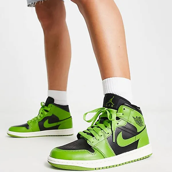 Giày Thể Thao Nike Jordan 1 Mid Black Sail Altitude Green Heather SE BQ6472-031 Màu Xanh Green Size 42.5