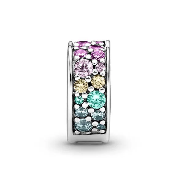 Hạt Vòng Charm Nữ Pandora Rainbow Pavé Heart Clip 797020NRPMX Màu Bạc