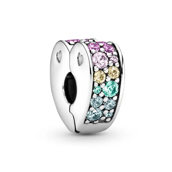 Hạt Vòng Charm Nữ Pandora Rainbow Pavé Heart Clip 797020NRPMX Màu Bạc