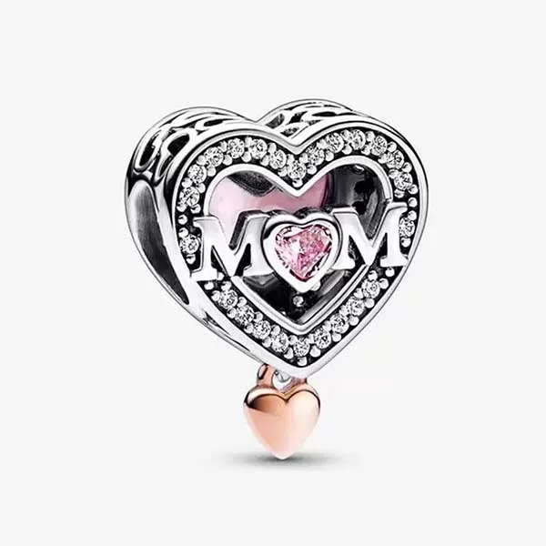 Hạt Vòng Charm Nữ Pandora Two-Tone Openwork Mom & Heart 782653C01 Màu Bạc Hồng - Trang sức - Vua Hàng Hiệu