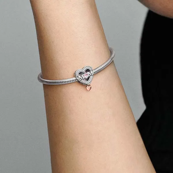Hạt Vòng Charm Nữ Pandora Two-Tone Openwork Mom & Heart 782653C01 Màu Bạc Hồng - Trang sức - Vua Hàng Hiệu