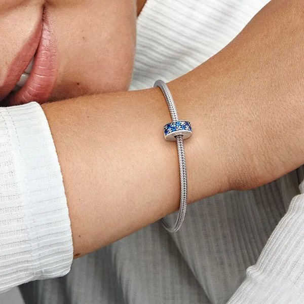 Hạt Vòng Charm Pandora Blue Pavé Clip Charm 791817NSBMX Màu Xanh Bạc - Trang sức - Vua Hàng Hiệu