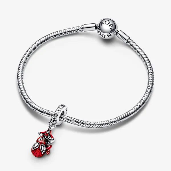 Hạt Vòng Charm Pandora Marvel Hanging Spider-Man Dangle 792323C01 Màu Bạc Đỏ - Trang sức - Vua Hàng Hiệu