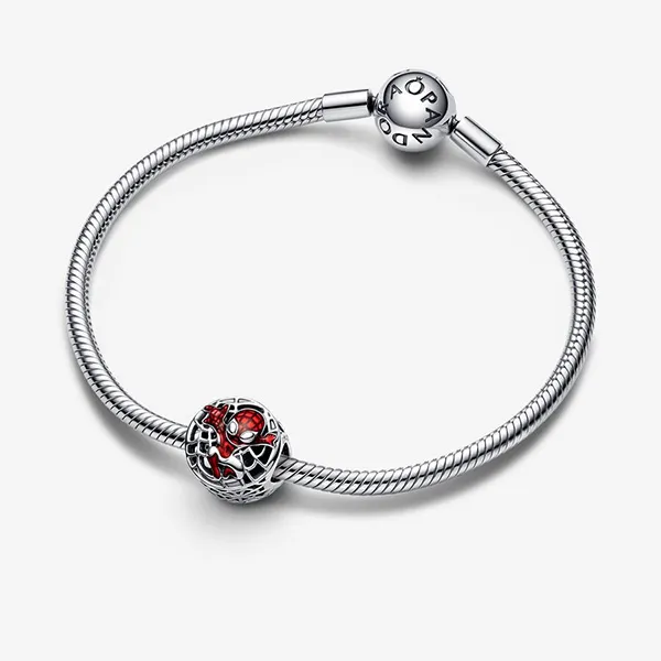 Hạt Vòng Charm Pandora Marvel Spider Man Soaring City 792350C01 Màu Bạc Đỏ