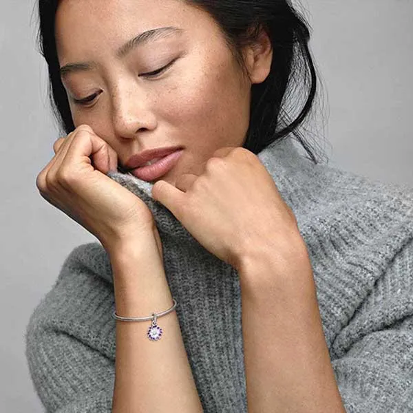 Hạt Vòng Charm Pandora Purple Daisy Dangle 798771C01 Màu Bạc Tím - Trang sức - Vua Hàng Hiệu