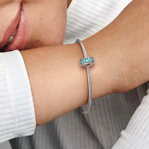 Hạt Vòng Charm Pandora Teal Shining Elegance Spacer Clip 791817MCZ Màu Bạc Xanh - Trang sức - Vua Hàng Hiệu