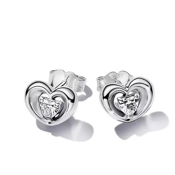 Khuyên Tai Nữ Pandora Radiant Heart & Floating Stone Stud Earrings 292500C01 Màu Bạc