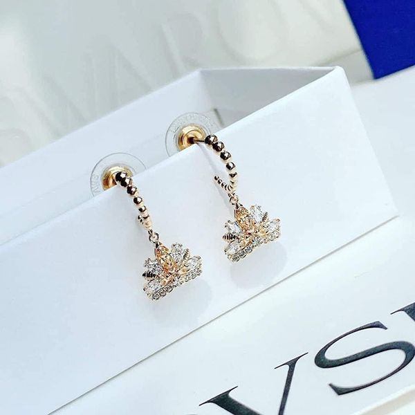 Khuyên Tai Nữ Swarovski Bee A Queen Gold Tone Plated And Crystal Drop Earrings Màu Vàng Hồng - 3