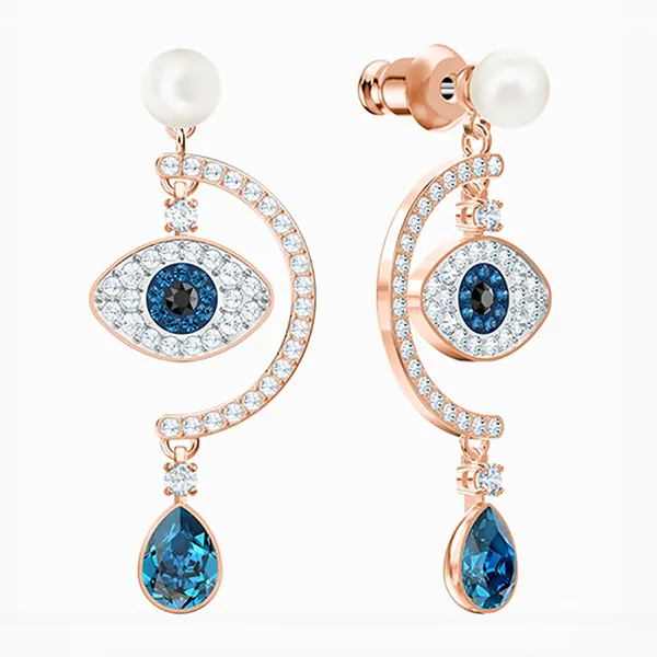 Khuyên Tai Nữ Swarovski Luckily Evil Eye Pierced Earrings, Blue, Rose Gold -5425860 Phối Màu - Trang sức - Vua Hàng Hiệu