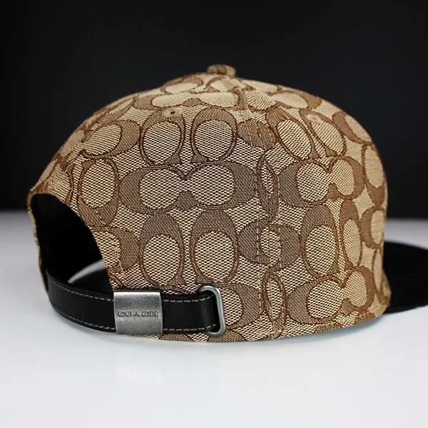Mũ Coach Signature Jacquard Flat Brim Hat CH408 Màu Be Đen