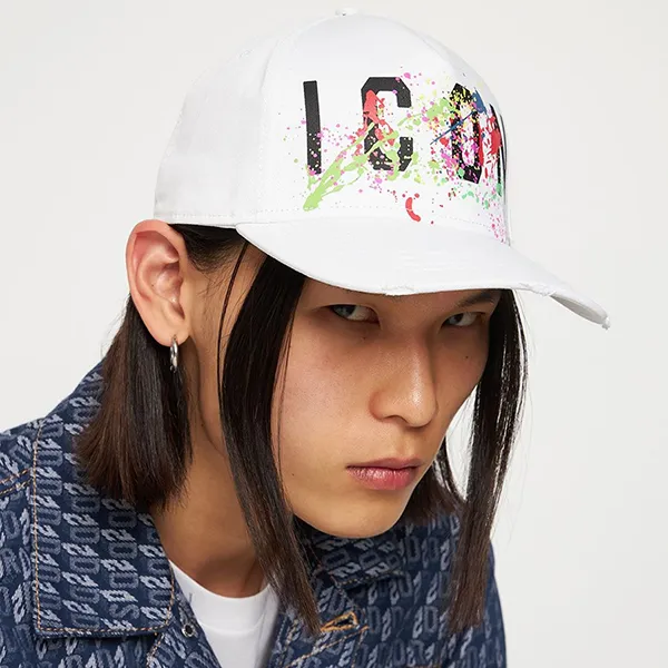 Mũ Dsquared2 Gabardine-Kappe mit Icon-Splatter-Druck Màu Trắng