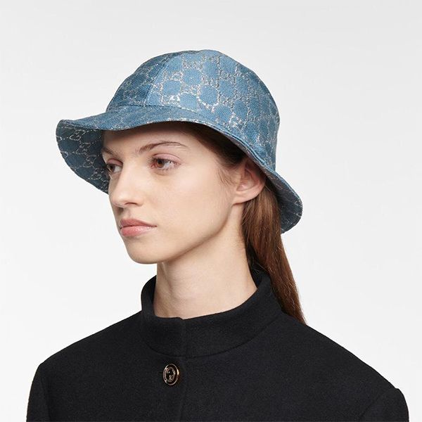 Mũ Gucci GG Lame Bucket Hat Màu Xanh Nhạt Size S - 1
