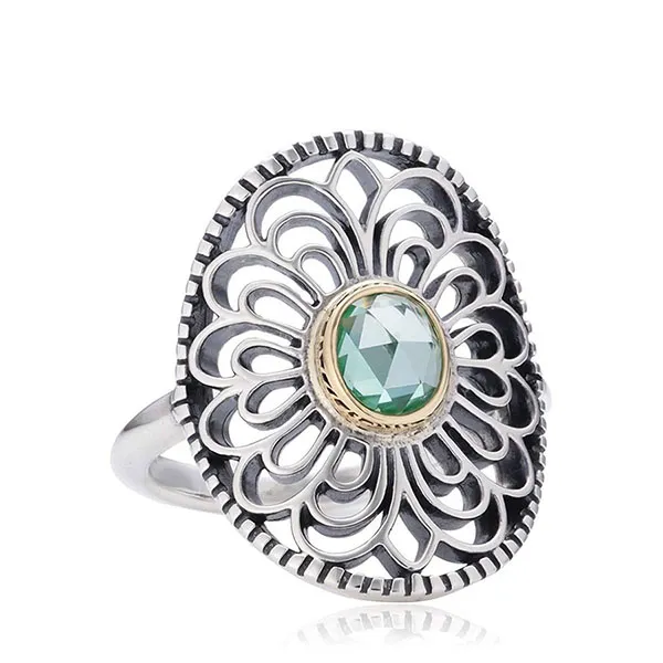 Nhẫn Nữ Pandora Vintage Allure 14K Gold & Green Spinel Ring 190885SSG Màu Bạc