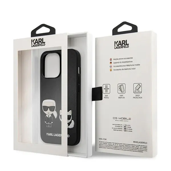 Ốp Điện Thoại Karl Lagerfeld iPhone 14 Pro Max Full Body Hình Ông Già Và Mèo Silicon Màu Đen