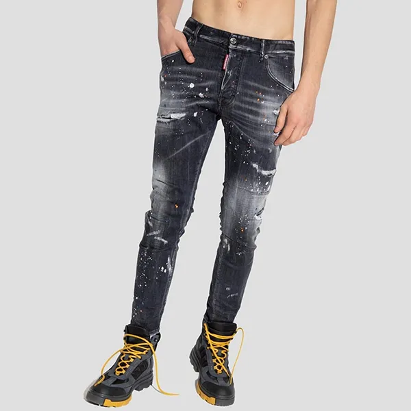 Quần Jean Nam Dsquared2 Black Distressed-Finish Skater Fit S71LB1145 S30503 900 Màu Đen