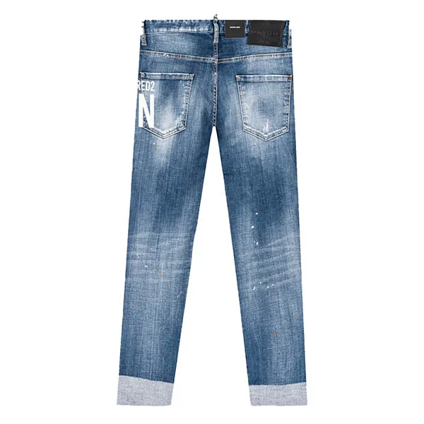Quần Jean Nam Dsquared2 Blue With Logo ICON Printed Dáng Skater S79LA0061 S30342 470 Màu Xanh Size 48