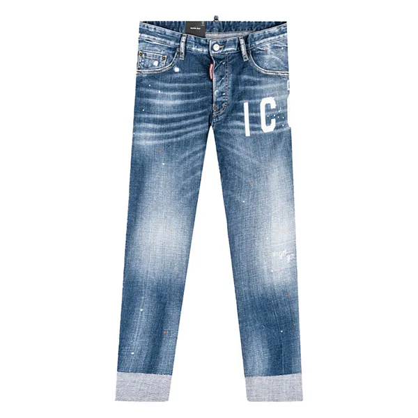 Quần Jean Nam Dsquared2 Blue With Logo ICON Printed Dáng Skater S79LA0061 S30342 470 Màu Xanh Size 48