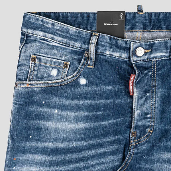 Quần Jean Nam Dsquared2 Blue With Logo ICON Printed Dáng Skater S79LA0061 S30342 470 Màu Xanh Size 48