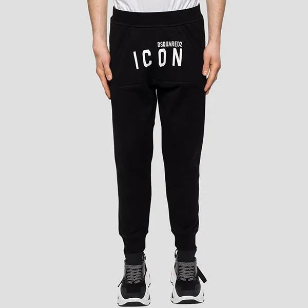 Quần Jogger Nam Dsquared2 Black With Logo ICON Printed S79KA0001 S25516 965 Màu Đen