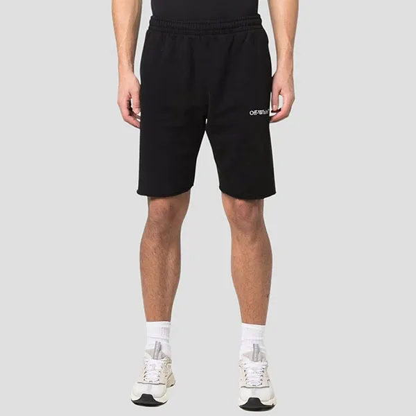 Quần Short Nam Off-White Black With Logo Print Knee Length OMCI006C99FLE006/1001 Màu Đen