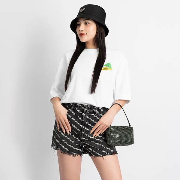 Quần Short Nữ Alexander Wang Black With White Logo Printed 4DC1214896/060 Màu Đen - 3