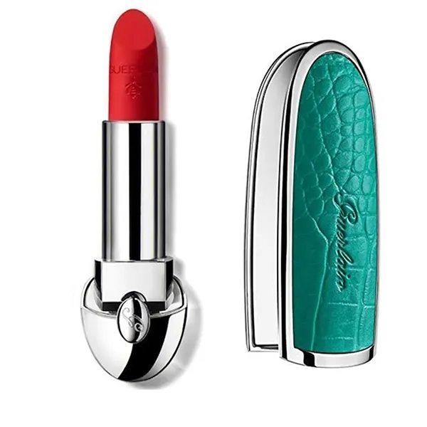 Set Son Và Vỏ Son Guerlain Rouge G Luxurious Velvet N1925 Roi Des Rouges Màu Đỏ Cam (Vỏ Màu Xanh Green)
