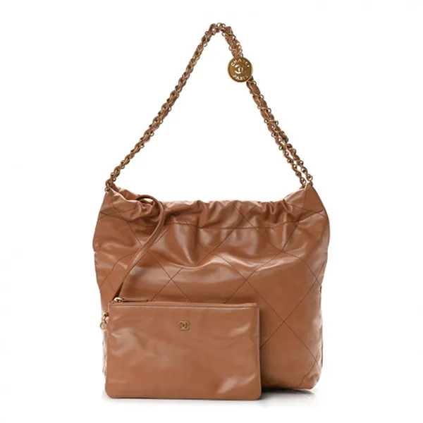 Túi Đeo Vai Nữ Chanel 22 Hobo Handbag Shiny Calfskin Gold Metal Camel Màu Be Đậm - Túi xách - Vua Hàng Hiệu
