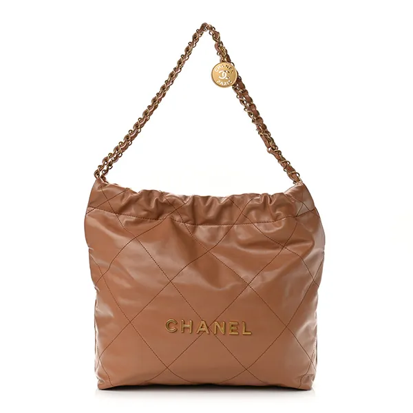Túi Đeo Vai Nữ Chanel 22 Hobo Handbag Shiny Calfskin Gold Metal Camel Màu Be Đậm - Túi xách - Vua Hàng Hiệu