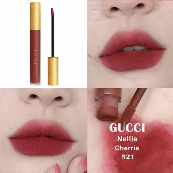 Son Kem Gucci Liquid Matte 521 Nellie Cherrie Màu Đỏ Gạch