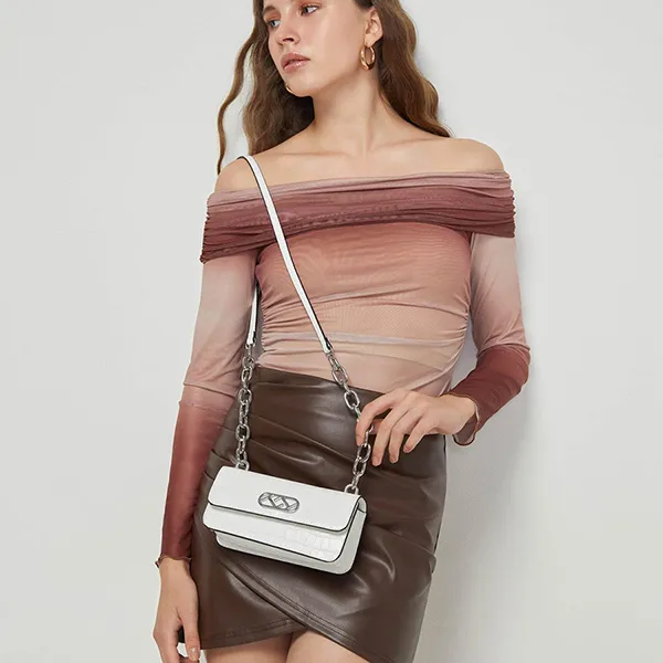 Túi Đeo Chéo Nữ Lyn Tabi Mini Croco Crossbody Bags LL23CBF011 Màu Trắng