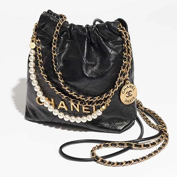 Túi Đeo Chéo Nữ Chanel 22 Mini Pearl Handbag Shiny Crumpled Calfskin & Gold-Tone Metal Black Màu Đen - Túi xách - Vua Hàng Hiệu