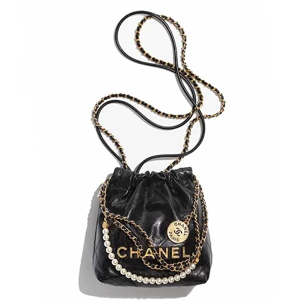 Túi Đeo Chéo Nữ Chanel 22 Mini Pearl Handbag Shiny Crumpled Calfskin & Gold-Tone Metal Black Màu Đen - Túi xách - Vua Hàng Hiệu