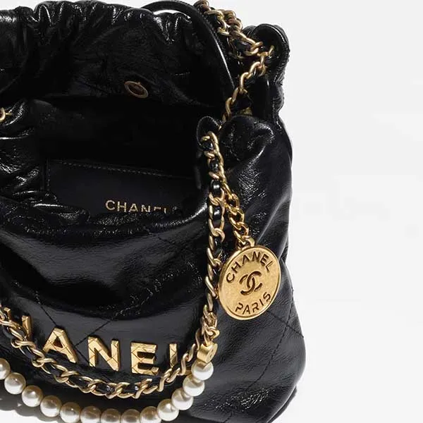 Túi Đeo Chéo Nữ Chanel 22 Mini Pearl Handbag Shiny Crumpled Calfskin & Gold-Tone Metal Black Màu Đen - Túi xách - Vua Hàng Hiệu