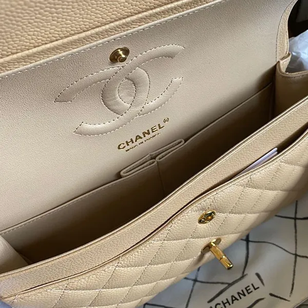 Túi Đeo Chéo Nữ Chanel Beige Clair Caviar Medium Classic Ghw Màu Be