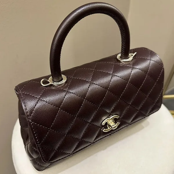 Túi Đeo Chéo Nữ Chanel Caviar Quilted Coco 9.5 Flap Chocolate Brown Màu Nâu Socola - Túi xách - Vua Hàng Hiệu