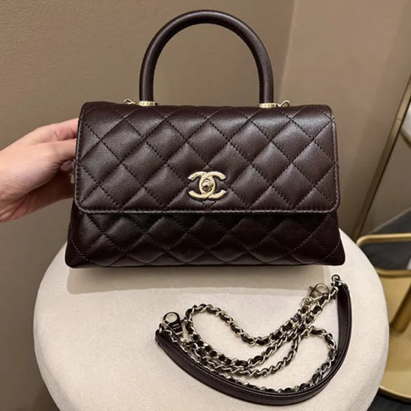 Túi Đeo Chéo Nữ Chanel Caviar Quilted Coco 9.5 Flap Chocolate Brown Màu Nâu Socola - Túi xách - Vua Hàng Hiệu
