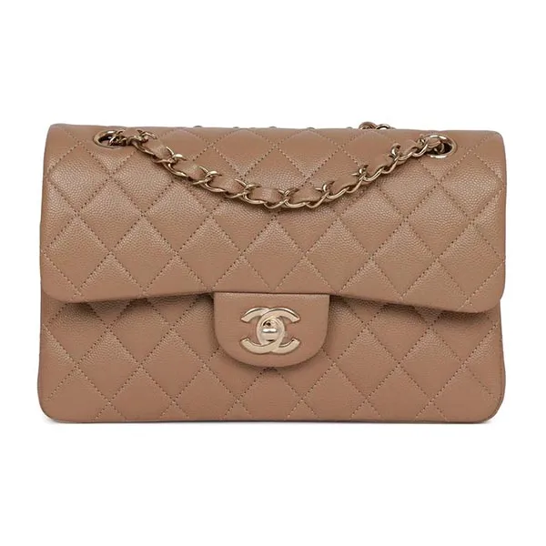 Túi Đeo Chéo Nữ Chanel Small Classic Double Flap Dark Beige Caviar Light Gold Hardware Màu Be Đậm