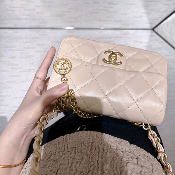 Túi Đeo Chéo Nữ Chanel Small Flap Bag Lambskin & Gold-Tone Metal Màu Hồng Nhạt - 3