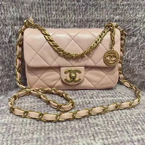 Túi Đeo Chéo Nữ Chanel Small Flap Bag Lambskin & Gold-Tone Metal Màu Hồng Nhạt