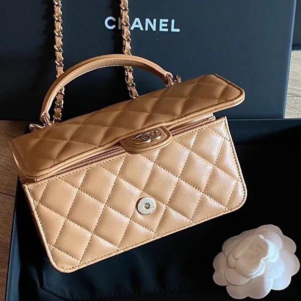Túi Đeo Chéo Nữ Chanel Woc Handle Lambskin Màu Caramel