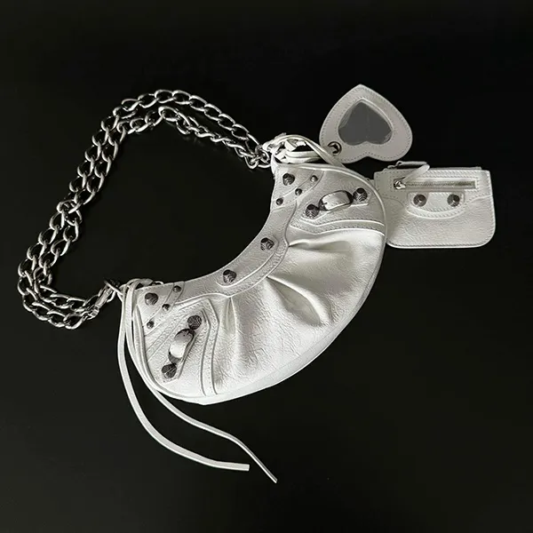 Túi Đeo Vai Nữ Balenciaga Le Cagole Giant Studs Shoulder Bag Leather XS White Màu Trắng - Túi xách - Vua Hàng Hiệu