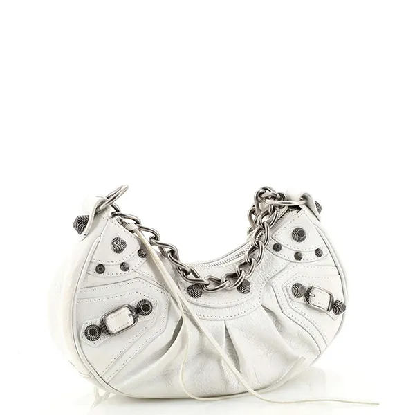 Túi Đeo Vai Nữ Balenciaga Le Cagole Giant Studs Shoulder Bag Leather XS White Màu Trắng - Túi xách - Vua Hàng Hiệu