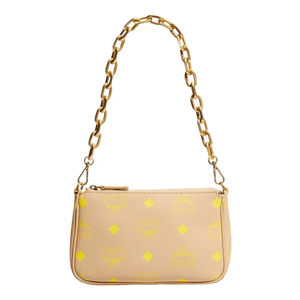 Túi Đeo Vai Nữ MCM Mini Color Splash Logo Pouch Chain Shoulder Bag Màu Be
