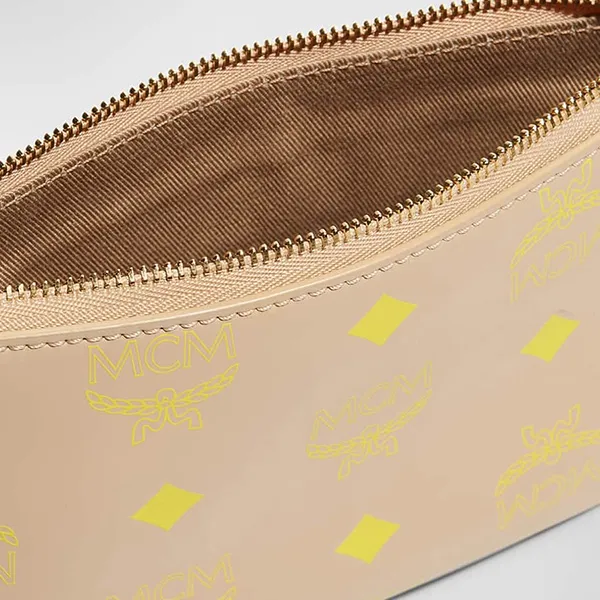 Túi Đeo Vai Nữ MCM Mini Color Splash Logo Pouch Chain Shoulder Bag Màu Be