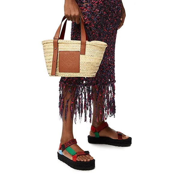 Túi Tote Loewe Small Basket Bag In Palm Leaf And Calfskin Màu Kem Nâu - Túi xách - Vua Hàng Hiệu
