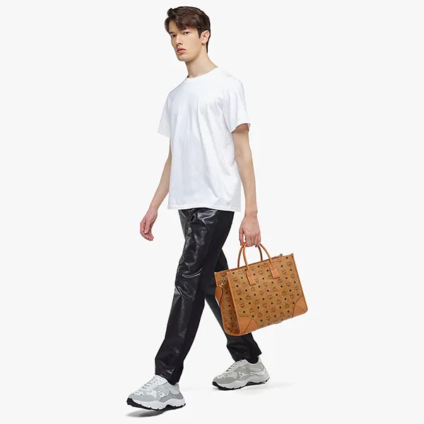 Túi Tote Unisex MCM Aren Large Tote Bag In Visetos Leather Màu Nâu
