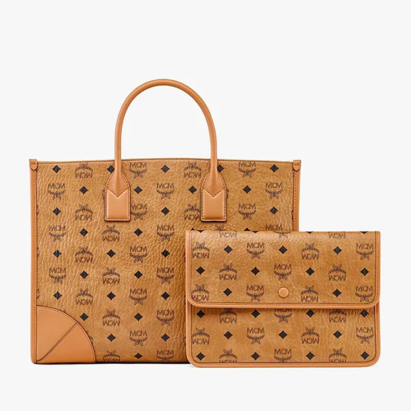 Túi Tote Unisex MCM Aren Large Tote Bag In Visetos Leather Màu Nâu